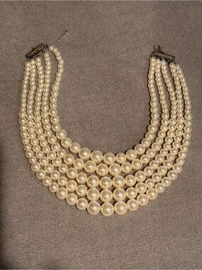 Classic Multi-Strand Pearl Statement Necklace - Cream Pearls